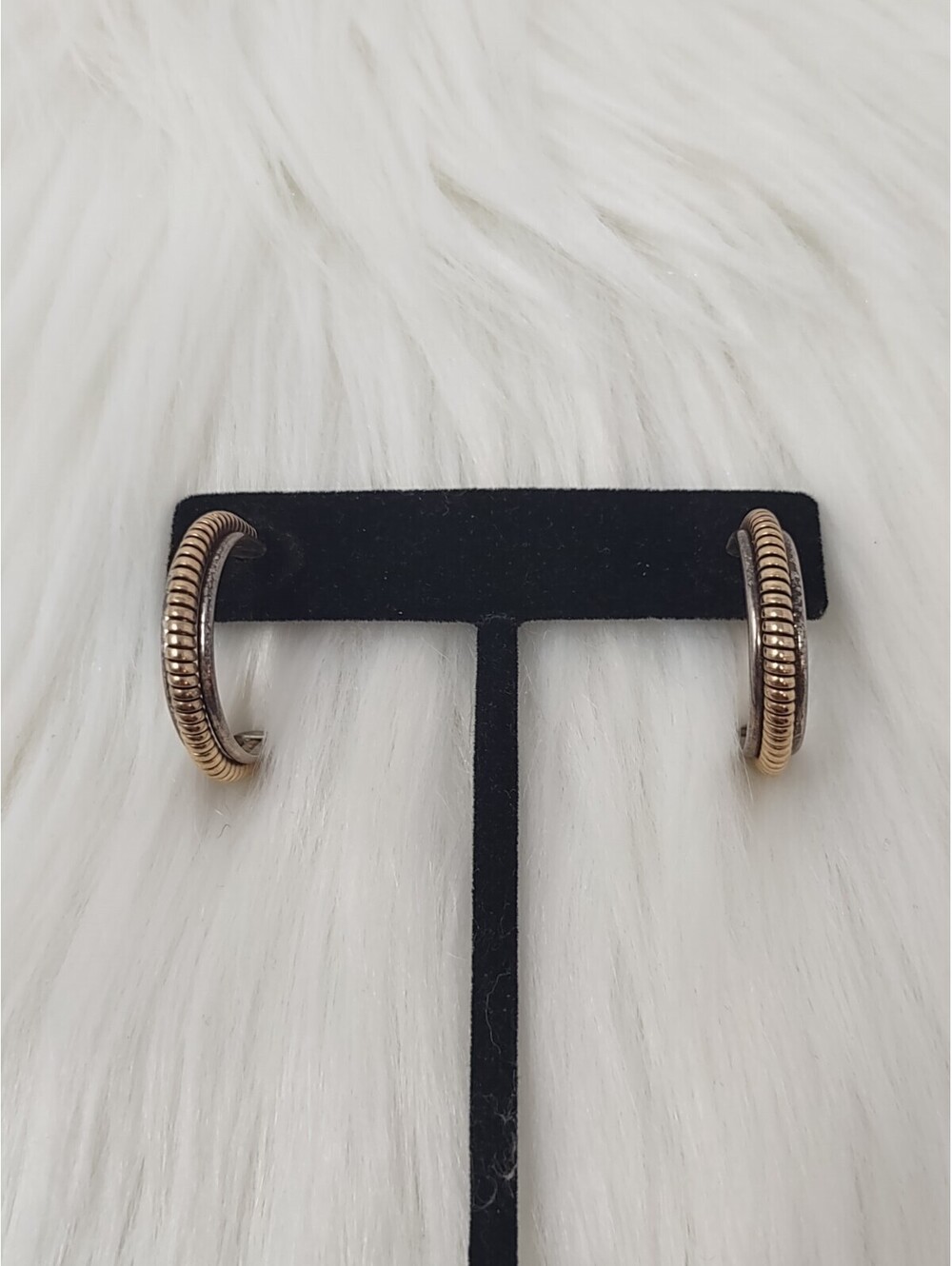 VTG 12K GF Sterling 925 Hoop Earrings Mixed Metal Ribbed